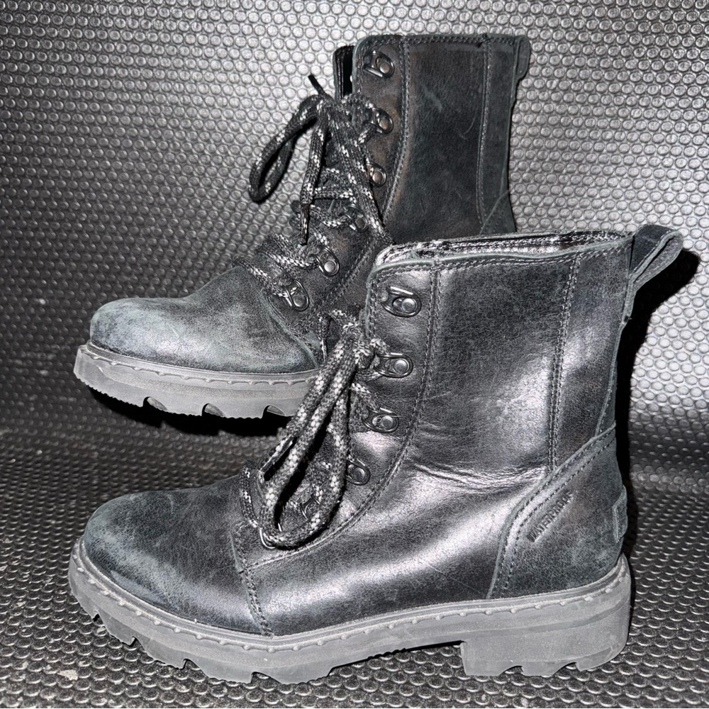 Sorel Black Leather Lace-Up Combat Boots